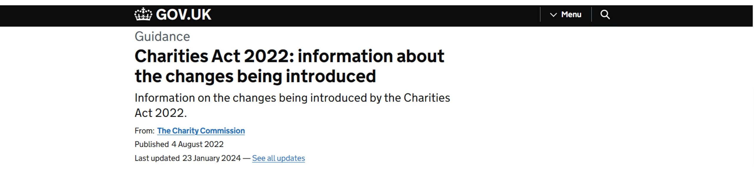 Latest changes to Charities Act 2022